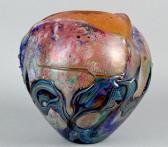 NOVARO Jean-Claude Vase Boule En Verre Soufflé À Décor De Coulures Irisées NOVARO Jean-Claude Vase Boule En Verre Soufflé À Décor De Coulures Irisées