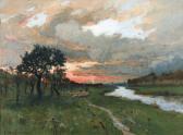 NOZAL Alexandre Flusslandschaft Mit Schafherde Im Abendrot NOZAL Alexandre Flusslandschaft Mit Schafherde Im Abendrot