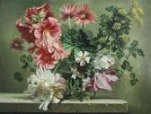 OATES Bennett Hollyhocks And Clematis OATES Bennett Hollyhocks And Clematis
