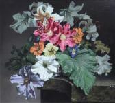 OATES Bennett Lilies With Petunias And Clematis OATES Bennett Lilies With Petunias And Clematis