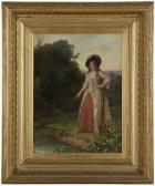OLIVER William A Lady Fishing In A Pond OLIVER William A Lady Fishing In A Pond