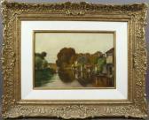 ORTMANS Francois Auguste Houses Along A Riverbank ORTMANS Francois Auguste Houses Along A Riverbank