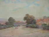 OYSTON George Figures On A Pathway With Cottages And Woodland And A Woodland View With A Stream OYSTON George Figures On A Pathway With Cottages And Woodland And A Woodland View With A Stream