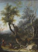 PAGANO Michele Wooded Landscape With Figures And A Dog In The Foreground, A Castle And City Beyond PAGANO Michele Wooded Landscape With Figures And A Dog In The Foreground, A Castle And City Beyond