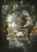 PARRA Miguel A Garden Scene With An Urn Of Flowers, A Flower Garland And A Fountain Beneath A Canopy Of Wisteria PARRA Miguel A Garden Scene With An Urn Of Flowers, A Flower Garland And A Fountain Beneath A Canopy Of Wisteria