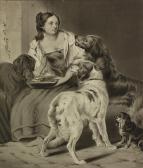 PARROTT J.H. Seated Woman With Four Dogs PARROTT J.H. Seated Woman With Four Dogs