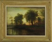 PARTON Arthur B. Sunset River Landscape With House PARTON Arthur B. Sunset River Landscape With House