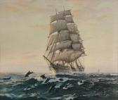 PATTERSON Charles Robert Under Full Sail, Sailing Ship With School Of Dolphins PATTERSON Charles Robert Under Full Sail, Sailing Ship With School Of Dolphins