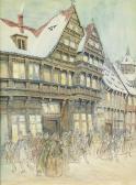 PAULL GRACE Tudor England Village Snow Scene PAULL GRACE Tudor England Village Snow Scene