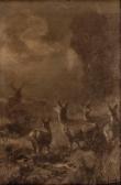 PAUSINGER von Franz Xavier Rotwildrudel In Waldlandschaft Bei Mondlicht PAUSINGER von Franz Xavier Rotwildrudel In Waldlandschaft Bei Mondlicht