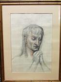 Payne Edward Raymond Study Of A Male Head With Clasped Hands Payne Edward Raymond Study Of A Male Head With Clasped Hands