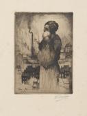 PEISER Kurt Femme Debout Tenant Un Enfant Dans Ses Bras, Cheminée D'usine À L'arrière-plan PEISER Kurt Femme Debout Tenant Un Enfant Dans Ses Bras, Cheminée D'usine À L'arrière-plan