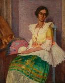 PEIXOTTO Ernest Clifford Portrait Of A Young Woman With A Fan PEIXOTTO Ernest Clifford Portrait Of A Young Woman With A Fan