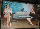 peschci Allegorical Scene With Two Female Figures Seated In An Interior And With A Cockerel On A Sofa peschci Allegorical Scene With Two Female Figures Seated In An Interior And With A Cockerel On A Sofa
