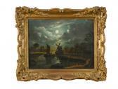 PETHER Abraham Moonlit Scene With A Sailing Barge By A Windmill PETHER Abraham Moonlit Scene With A Sailing Barge By A Windmill