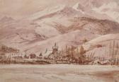 PETIT John Louis A Mountainous Winter Landscape, With A Village In The Distance PETIT John Louis A Mountainous Winter Landscape, With A Village In The Distance