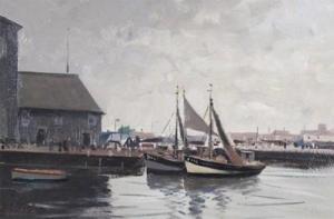 Roy Petley - Harbour Scene With Grey Sky