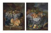 PFEILER Maximilian Figs, A Gilded Tazza With A Façon-de-venise Wine Glass, On A Draped Table, A Cut Melon On A Pewter Platter With Plums On A Plinth PFEILER Maximilian Figs, A Gilded Tazza With A Façon-de-venise Wine Glass, On A Draped Table, A Cut Melon On A Pewter Platter With Plums On A Plinth