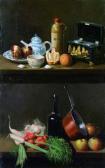 PHALIPON Adolphe Nature Morte Aux Légumes. Nature Morte À La Boite A Thé, À La Bouteille De Loos Et Porcelaine De Paris. PHALIPON Adolphe Nature Morte Aux Légumes. Nature Morte À La Boite A Thé, À La Bouteille De Loos Et Porcelaine De Paris.