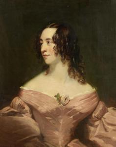 Thomas Phillips - Portrait Of A Lady, Half-length, In A Pink Dress