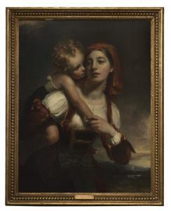 Henry William Pickersgill - Portrait Of A Woman With A Child On Her Back