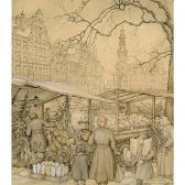 PIECK Anton The Flowermarket At The Singel In Amsterdam Around Christmas Time PIECK Anton The Flowermarket At The Singel In Amsterdam Around Christmas Time