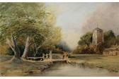 PILLEAU Henry River Landscape With Bridge And Church PILLEAU Henry River Landscape With Bridge And Church