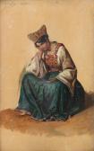 PINGRET Edouard Studie Av Kvinna I Folkdräkt Från Caraffa Di Calabria PINGRET Edouard Studie Av Kvinna I Folkdräkt Från Caraffa Di Calabria