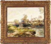 PIPPEL Otto Eduard Uferlandschaft Mit Blick Zum Fugger-schloss In Babenhausen PIPPEL Otto Eduard Uferlandschaft Mit Blick Zum Fugger-schloss In Babenhausen