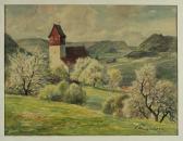 PLANKENHORN Jakob Ansicht Der Thalheimer Kirche Auf Der Schwäbischen Alb Zwischen Blühenden Kirschbäumen PLANKENHORN Jakob Ansicht Der Thalheimer Kirche Auf Der Schwäbischen Alb Zwischen Blühenden Kirschbäumen