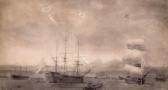 POCOCK Nicholas Battle Ships At Anchor On The Nile And In Full Sail In A Harbour, Possibly The Pyramids Beyond POCOCK Nicholas Battle Ships At Anchor On The Nile And In Full Sail In A Harbour, Possibly The Pyramids Beyond