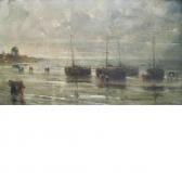 PORTIELJE Edward Antoon Fishing Boats On The Shore PORTIELJE Edward Antoon Fishing Boats On The Shore
