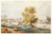 POWELL Joseph Chelsea From Battersea Marshes With A Figure Fishing POWELL Joseph Chelsea From Battersea Marshes With A Figure Fishing