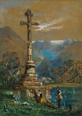 PROUT Samuel Gillespie Figures By A Gothic Shrine & Figures By A Cross In An Alpine Landscape PROUT Samuel Gillespie Figures By A Gothic Shrine & Figures By A Cross In An Alpine Landscape