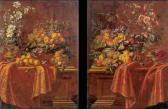 PSEUDO BERENTZ Still Life Of Figs, Peaches, Grapes And Flowers Arranged On A Draped Pedestal: A Pair Of Paintings PSEUDO BERENTZ Still Life Of Figs, Peaches, Grapes And Flowers Arranged On A Draped Pedestal: A Pair Of Paintings