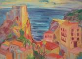 RABUS Carl Hafenstadt Mit Festungsturm Um 1932 Auf Der Rückseite Der Leinwand Ölgemälde, Dargestellt Ist Eine Mediterrane Vegetation RABUS Carl Hafenstadt Mit Festungsturm Um 1932 Auf Der Rückseite Der Leinwand Ölgemälde, Dargestellt Ist Eine Mediterrane Vegetation