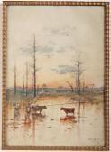 RAMOS MARTINEZ Alfredo Abendliche Flusslandschaft Mit Kühen In Mexiko RAMOS MARTINEZ Alfredo Abendliche Flusslandschaft Mit Kühen In Mexiko