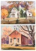 REED Ernest, Popeye Fall Landscape With Barn And Meeting House: Two Works REED Ernest, Popeye Fall Landscape With Barn And Meeting House: Two Works
