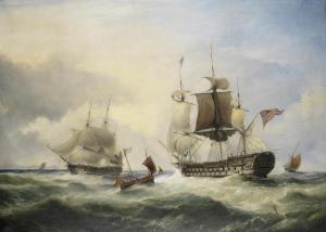 George Philip Reinagle - An English Fourth Rate Hove To For A Pilot In The Channel