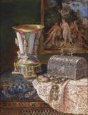 REINHART Lea Still Life With Silver Casket And Glass Goblet REINHART Lea Still Life With Silver Casket And Glass Goblet