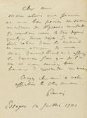 RENOIR Auguste To Téodor De Wyzewa On The Subject Of Mme Wyzewa's Illness RENOIR Auguste To Téodor De Wyzewa On The Subject Of Mme Wyzewa's Illness