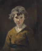 REYNOLDS Joshua Edwin: Study Of A Young Boy, Half-length, In A Brown Coat, White Shirt And Blue Sash REYNOLDS Joshua Edwin: Study Of A Young Boy, Half-length, In A Brown Coat, White Shirt And Blue Sash
