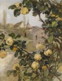 RIBARZ Rudolf Branch Of A Quince Tree Withview Of A Small Village In Luxembourg RIBARZ Rudolf Branch Of A Quince Tree Withview Of A Small Village In Luxembourg