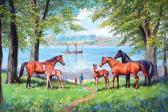 RICHARDSON E. Mares And Foals On The Banks Of The Orwell RICHARDSON E. Mares And Foals On The Banks Of The Orwell