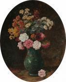 RICHET Eugène Still Life Of Flowers In A Green Vase RICHET Eugène Still Life Of Flowers In A Green Vase