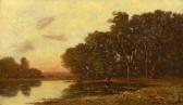 RICHET Léon River Landscape With Rowing Boat RICHET Léon River Landscape With Rowing Boat