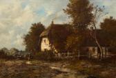 RICHET Leon Farm Building With A Peasant Woman In A Landscape RICHET Leon Farm Building With A Peasant Woman In A Landscape