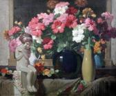RICHTER Herbert Davis A Poole Figure And Flowers In Vases RICHTER Herbert Davis A Poole Figure And Flowers In Vases