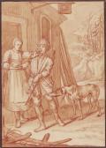 RIDINGER Johann Elias A Girl Giving A Sportsman A Drink Outside An Inn RIDINGER Johann Elias A Girl Giving A Sportsman A Drink Outside An Inn