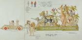 RIEBE Anton David Original Float Drawing Wild Friends Of The Circus John Martins Xmas Pageant Animal Float RIEBE Anton David Original Float Drawing Wild Friends Of The Circus John Martins Xmas Pageant Animal Float
